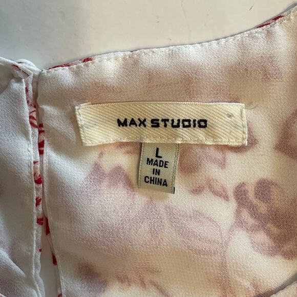 Max Studio Floral Sleeveless Top Womens Large White Maroon Blush Career Shell - Picture 6 of 9